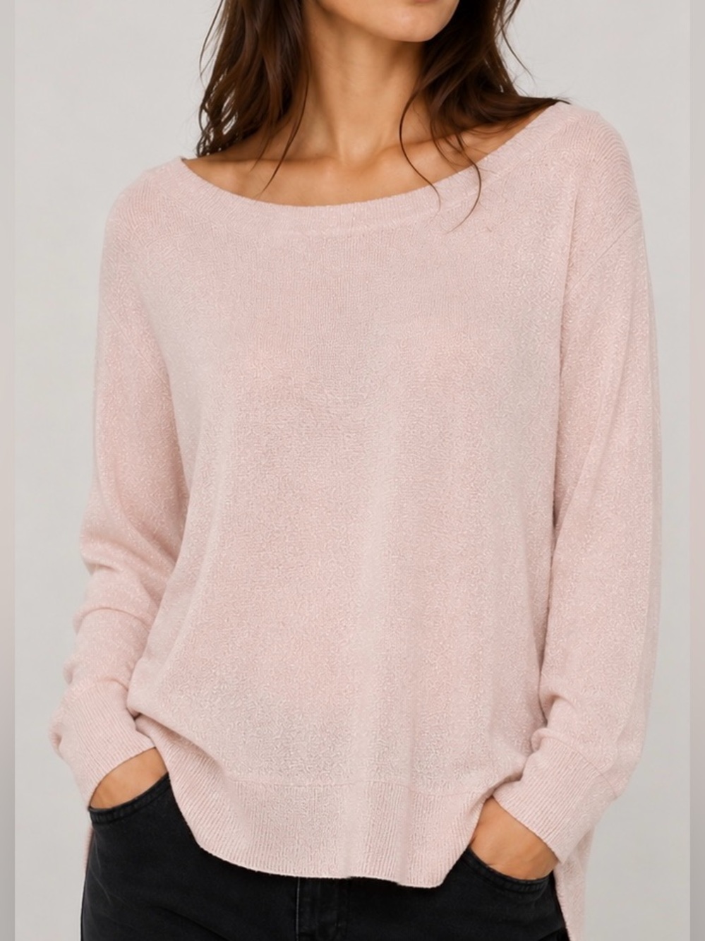 J. Society Ballet Pink Metallic Glitter Boatneck Sweater Cotton Coquette Sz L
